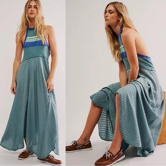 Free People Dresses & Skirts - Free People Surf's Up Maxi Dress in Ocean Combo Retro 70s Bohemian Beach Small